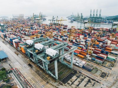 intermodal containers on dock